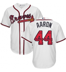 Men's Majestic Atlanta Braves #44 Hank Aaron Authentic White Team Logo Fashion Cool Base MLB Jersey