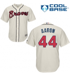 Youth Majestic Atlanta Braves #44 Hank Aaron Authentic Cream Alternate 2 Cool Base MLB Jersey