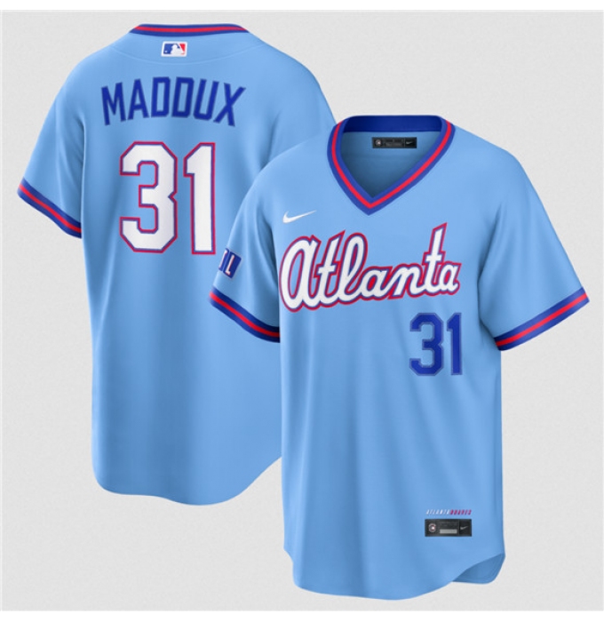 Men's Atlanta Braves #31 Greg Maddux Powder Blue 2026 City Connect Stadium Stitched Baseball Jersey