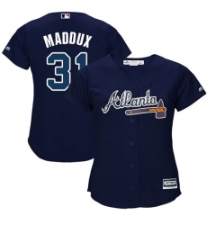 Women's Majestic Atlanta Braves #31 Greg Maddux Authentic Blue Alternate Road Cool Base MLB Jersey