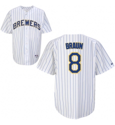 Men's Majestic Milwaukee Brewers #8 Ryan Braun Authentic White/Blue Strip MLB Jersey