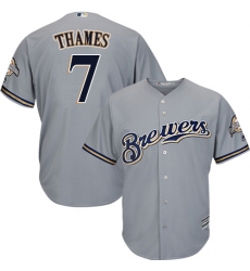 Youth Majestic Milwaukee Brewers #7 Eric Thames Replica Grey Road Cool Base MLB Jersey