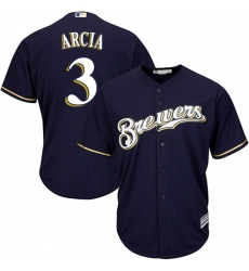 Youth Majestic Milwaukee Brewers #3 Orlando Arcia Authentic Navy Blue Alternate Cool Base MLB Jersey