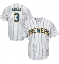 Youth Majestic Milwaukee Brewers #3 Orlando Arcia Replica White Alternate Cool Base MLB Jersey