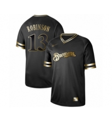 Men's Milwaukee Brewers #13 Glenn Robinson Authentic Black Gold Fashion Baseball Jersey