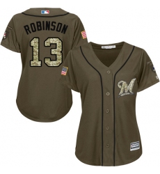 Women's Majestic Milwaukee Brewers #13 Glenn Robinson Replica Green Salute to Service MLB Jersey