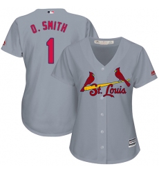 Women's Majestic St. Louis Cardinals #1 Ozzie Smith Authentic Grey Road Cool Base MLB Jersey