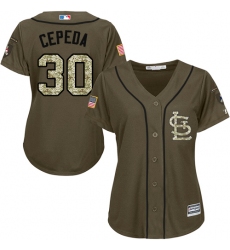 Women's Majestic St. Louis Cardinals #30 Orlando Cepeda Replica Green Salute to Service MLB Jersey