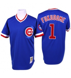 Men's Mitchell and Ness Chicago Cubs #1 Kosuke Fukudome Authentic Blue Throwback MLB Jersey