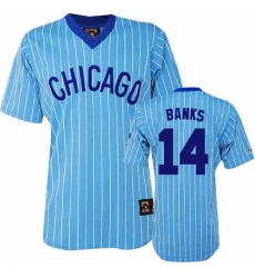 Men's Majestic Chicago Cubs #14 Ernie Banks Authentic Blue/White Strip Cooperstown Throwback MLB Jersey