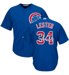 Men's Majestic Chicago Cubs #34 Jon Lester Authentic Royal Blue Team Logo Fashion Cool Base MLB Jersey