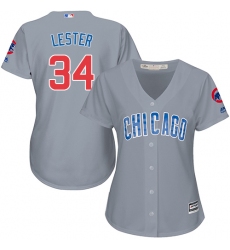 Women's Majestic Chicago Cubs #34 Jon Lester Replica Grey Road MLB Jersey