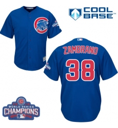 Youth Majestic Chicago Cubs #38 Carlos Zambrano Authentic Royal Blue Alternate 2016 World Series Champions Cool Base MLB Jersey