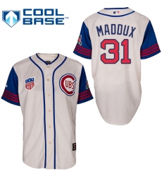 Men's Majestic Chicago Cubs #31 Greg Maddux Authentic Cream/Blue 1942 Turn Back The Clock MLB Jersey