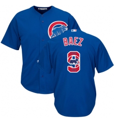 Men's Majestic Chicago Cubs #9 Javier Baez Authentic Royal Blue Team Logo Fashion Cool Base MLB Jersey