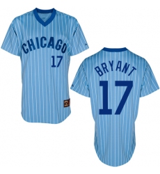 Men's Majestic Chicago Cubs #17 Kris Bryant Authentic Blue/White Strip Cooperstown Throwback MLB Jersey