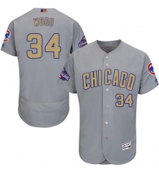 Men's Majestic Chicago Cubs #34 Kerry Wood Authentic Gray 2017 Gold Champion Flex Base MLB Jersey