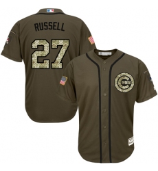 Youth Majestic Chicago Cubs #27 Addison Russell Replica Green Salute to Service MLB Jersey