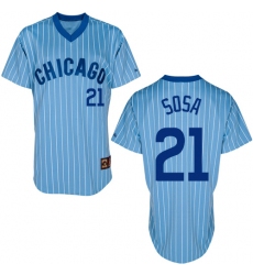 Men's Majestic Chicago Cubs #21 Sammy Sosa Authentic Blue/White Strip Cooperstown Throwback MLB Jersey