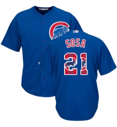 Men's Majestic Chicago Cubs #21 Sammy Sosa Authentic Royal Blue Team Logo Fashion Cool Base MLB Jersey