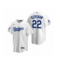 Men's Los Angeles Dodgers #22 Clayton Kershaw White 2020 World Series Champions Replica Jersey