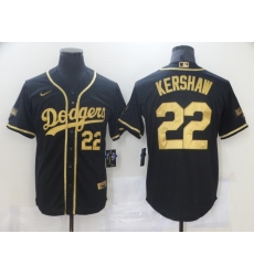 Men's Nike Los Angeles Dodgers #22 Clayton Kershaw Black Gold Authentic Jersey