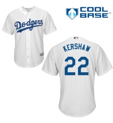 Youth Majestic Los Angeles Dodgers #22 Clayton Kershaw Replica White Home Cool Base MLB Jersey