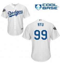 Youth Majestic Los Angeles Dodgers #99 Hyun-Jin Ryu Authentic White Home Cool Base 2018 World Series MLB Jersey