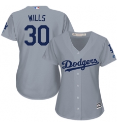 Women's Majestic Los Angeles Dodgers #30 Maury Wills Authentic Grey Road Cool Base MLB Jersey