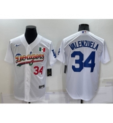 Men's Los Angeles Dodgers #34 Fernando Valenzuela Rainbow Number White Mexico Cool Base Nike Jersey