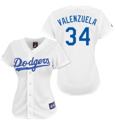 Women's Majestic Los Angeles Dodgers #34 Fernando Valenzuela Replica White MLB Jersey