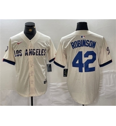 Men's Los Angeles Dodgers #42 Jackie Robinson Cream Stitched Baseball Jersey