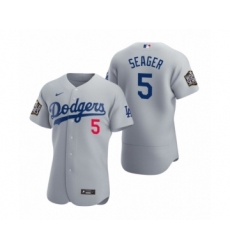 Men's Los Angeles Dodgers #5 Corey Seager Nike Gray 2020 World Series Authentic Jersey