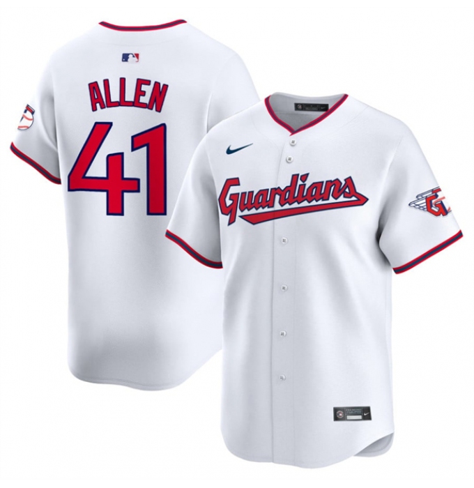 Men's Cleveland Guardians #41 Carlos Allen White Home Limited Stitched Baseball Jersey