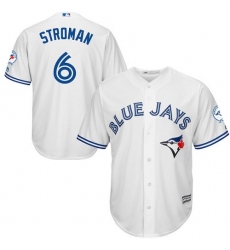 Men's Majestic Toronto Blue Jays #6 Marcus Stroman Replica White Home 40th Anniversary Patch MLB Jersey
