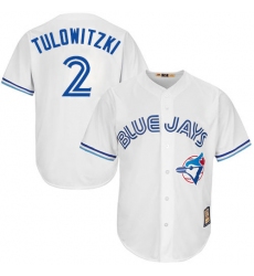 Men's Majestic Toronto Blue Jays #2 Troy Tulowitzki Authentic White Cooperstown MLB Jersey