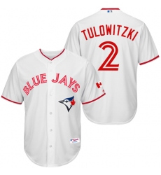 Men's Majestic Toronto Blue Jays #2 Troy Tulowitzki Replica White 2015 Canada Day MLB Jersey