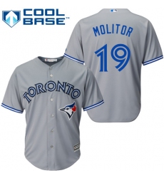 Youth Majestic Toronto Blue Jays #19 Paul Molitor Authentic Grey Road MLB Jersey
