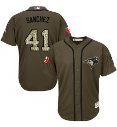 Men's Majestic Toronto Blue Jays #41 Aaron Sanchez Authentic Green Salute to Service MLB Jersey