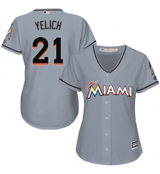 Women's Majestic Miami Marlins #21 Christian Yelich Authentic Grey Road Cool Base MLB Jersey