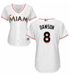 Women's Majestic Miami Marlins #8 Andre Dawson Replica White Home Cool Base MLB Jersey