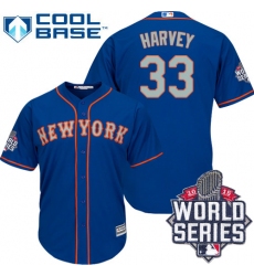 Men's Majestic New York Mets #33 Matt Harvey Authentic Royal Blue Alternate Road Cool Base 2015 World Series MLB Jersey
