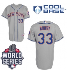 Men's Majestic New York Mets #33 Matt Harvey Replica Grey Road Cool Base 2015 World Series MLB Jersey