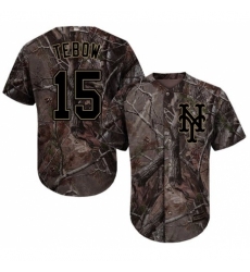 Youth Majestic New York Mets #15 Tim Tebow Authentic Camo Realtree Collection Flex Base MLB Jersey
