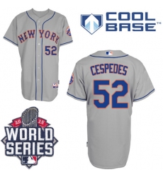 Men's Majestic New York Mets #52 Yoenis Cespedes Authentic Grey Road Cool Base 2015 World Series MLB Jersey