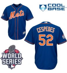 Men's Majestic New York Mets #52 Yoenis Cespedes Replica Royal Blue Alternate Home Cool Base 2015 World Series MLB Jersey