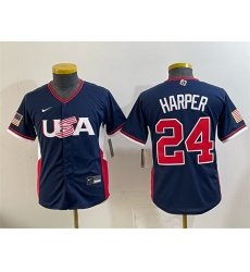 Youth USA Baseball #24 Bryce Harper Navy 2026 World Baseball Classic Stadium Stitched Baseball Jersey