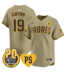 Men's San Diego Padres #19 Tony Gwynn Tan 'For Peter' And Petco Park 20th Limited Stitched Baseball Jersey