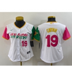 Women's San Diego Padres #19 Tony Gwynn Number White 2022 City Connect Cool Base Stitched Jersey