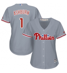 Women's Majestic Philadelphia Phillies #1 Richie Ashburn Authentic Grey Road Cool Base MLB Jersey
